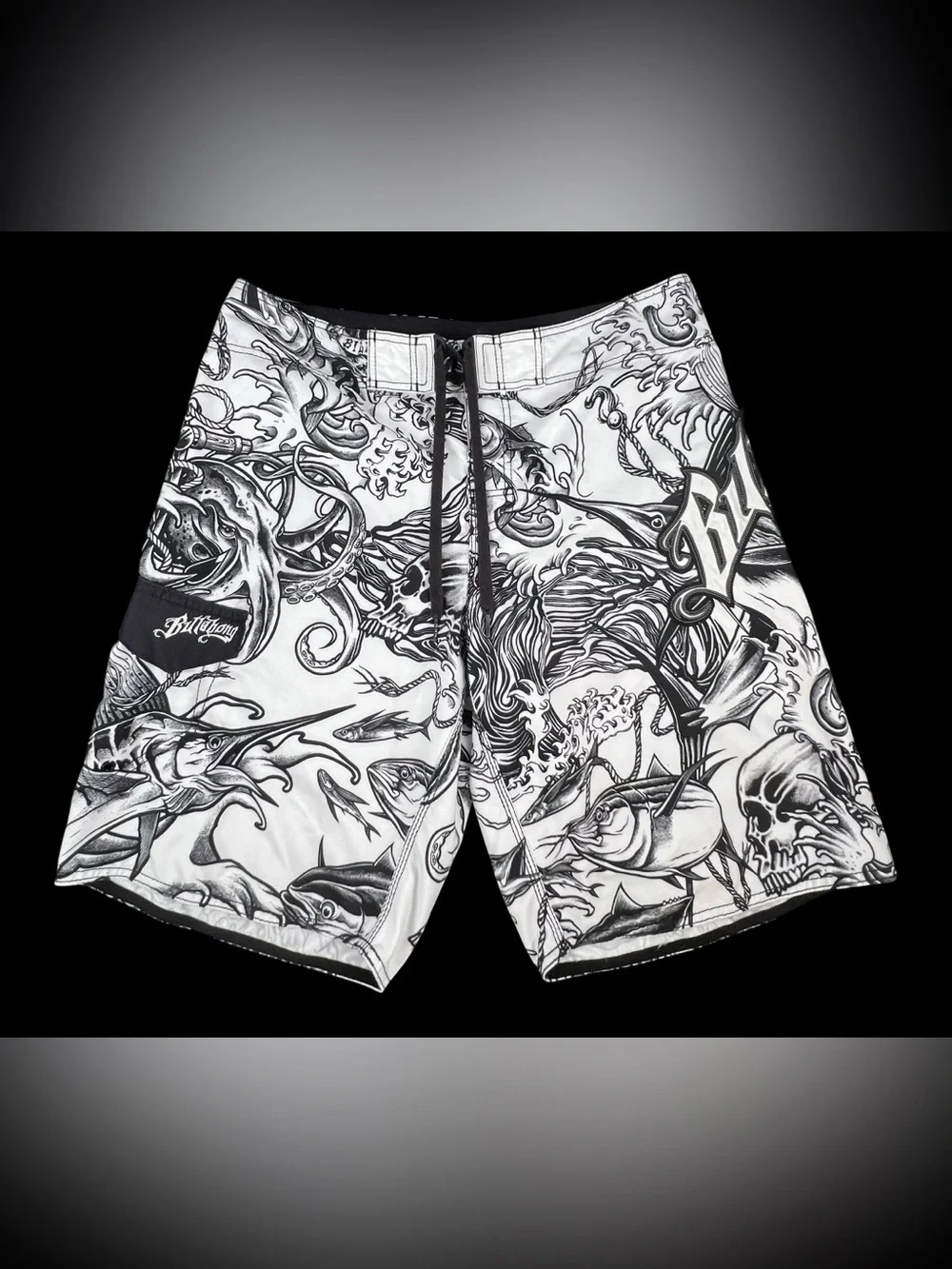 Vintage Billabong Board Shorts Mens 36 White Skull Tattoo Nautical Y2K Swim